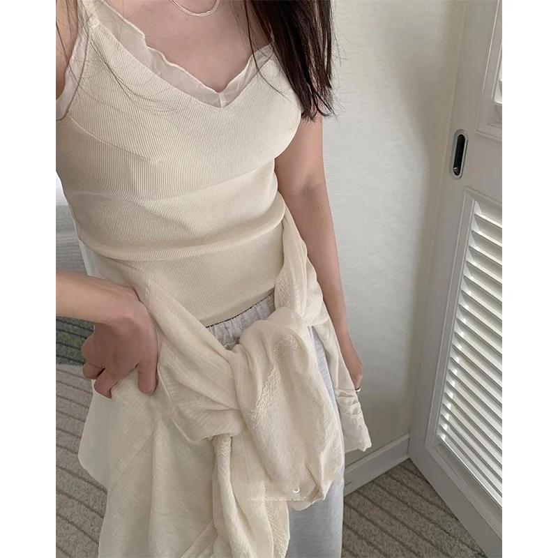 

Sweet Sle Dongdaemun Spring Cardigan Women's ort Knitted V-ne Strapl Wood ain Design Casual Faion Vest
