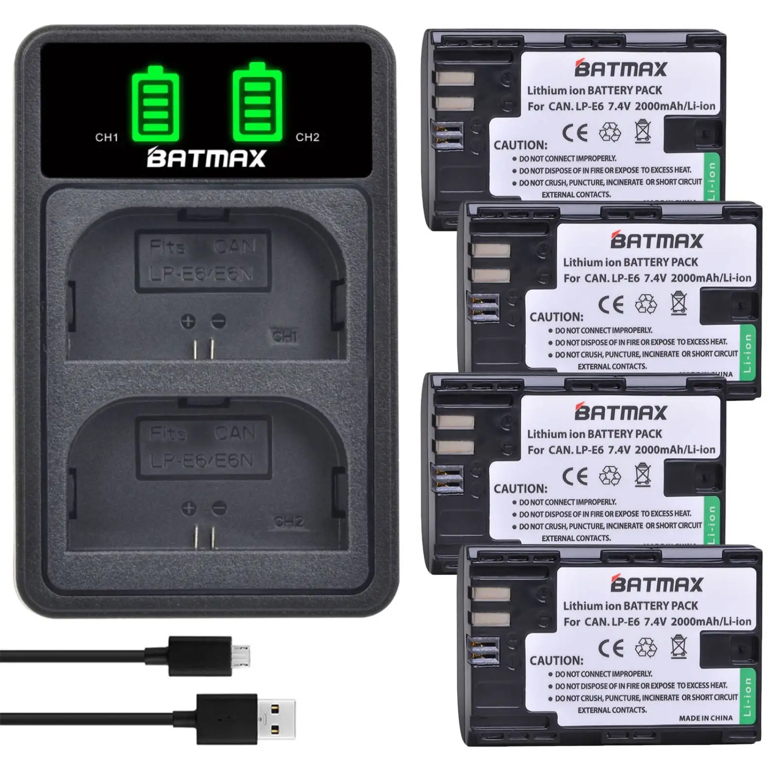 Batería Batmax LP-E6 LPE6 E6N + cargador Dual LED con puerto tipo C para Canon 5D Mark II III 5DS 7D 60D EOS 6D 70D 80D