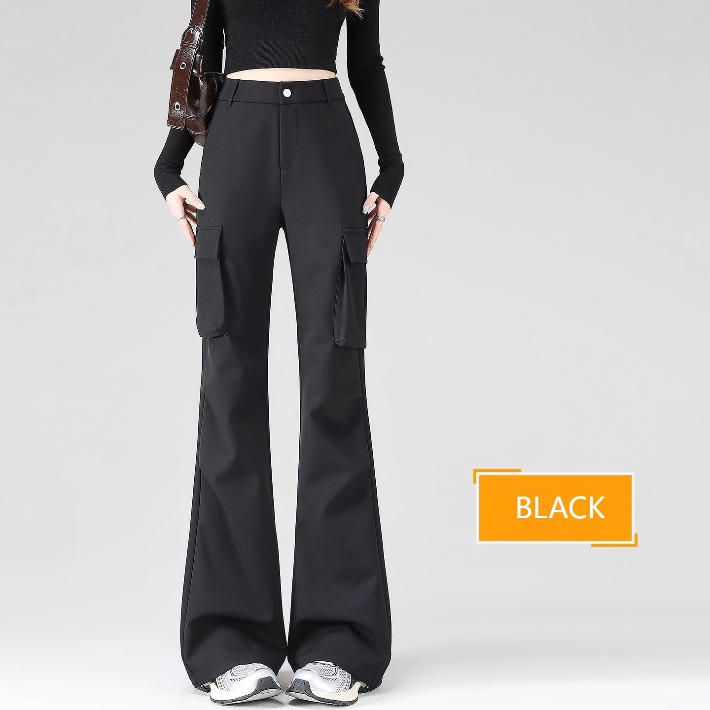 Spring and Autumn New Women's Pants, Workwear Style High Waisted Gray Fashionable Commuting Slim Fit Bell Bottom Pants