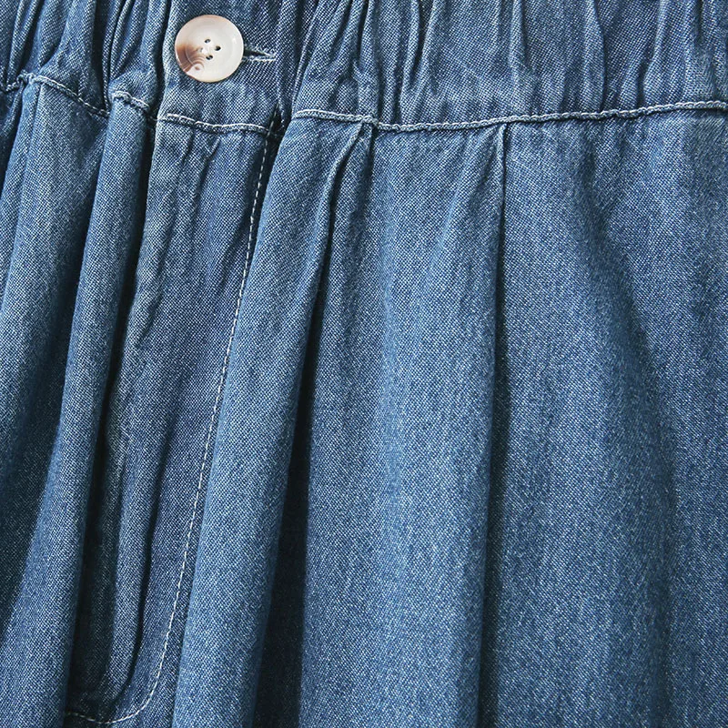 Fashion All-match Solid Color Casual Vintage Harajuku Elastic High Waist Streetwear A-Line Denim Skirt  New Summer