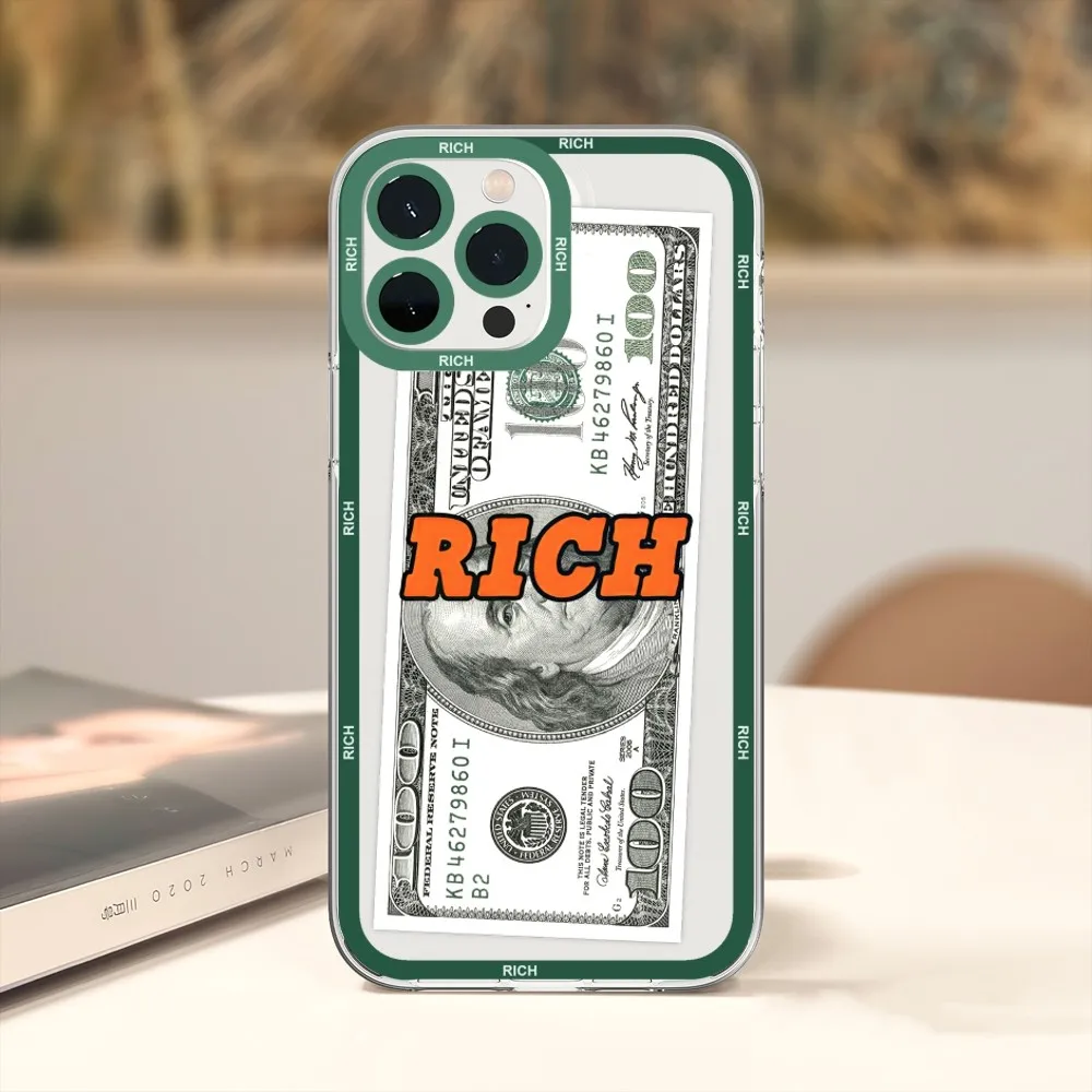 Luxury Banknote Dollar Rich Phone Case For iPhone 11 12 Mini 13 14 15 Pro Max Transparent Shell image 2