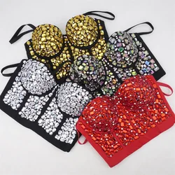 Heavy Beadings Lady Corset Rhinestones Charming Bustier Colorful Acrylic Stone Nightclub Party Sexy Female Camis Women Crop Tops