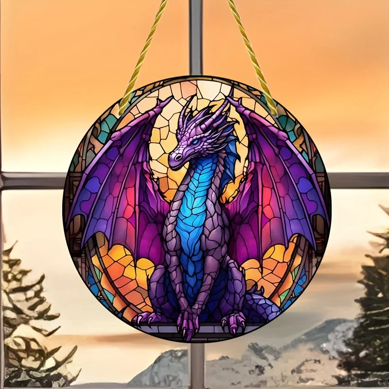 Dragon,sun catcher,stained glass appearance sign,round wreath sign,window hanging,plastic flat sign,acrylic wall decor,home gift