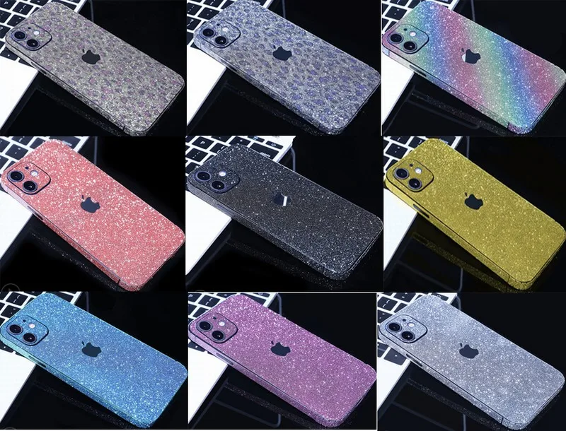 Fashion Luxury Glitter Soft Full Body Bling Stickers For iPhone 13 mini 7 8 Plus 11 Pro 12 Pro Max XR XS Max 14 Plus Phone Decal