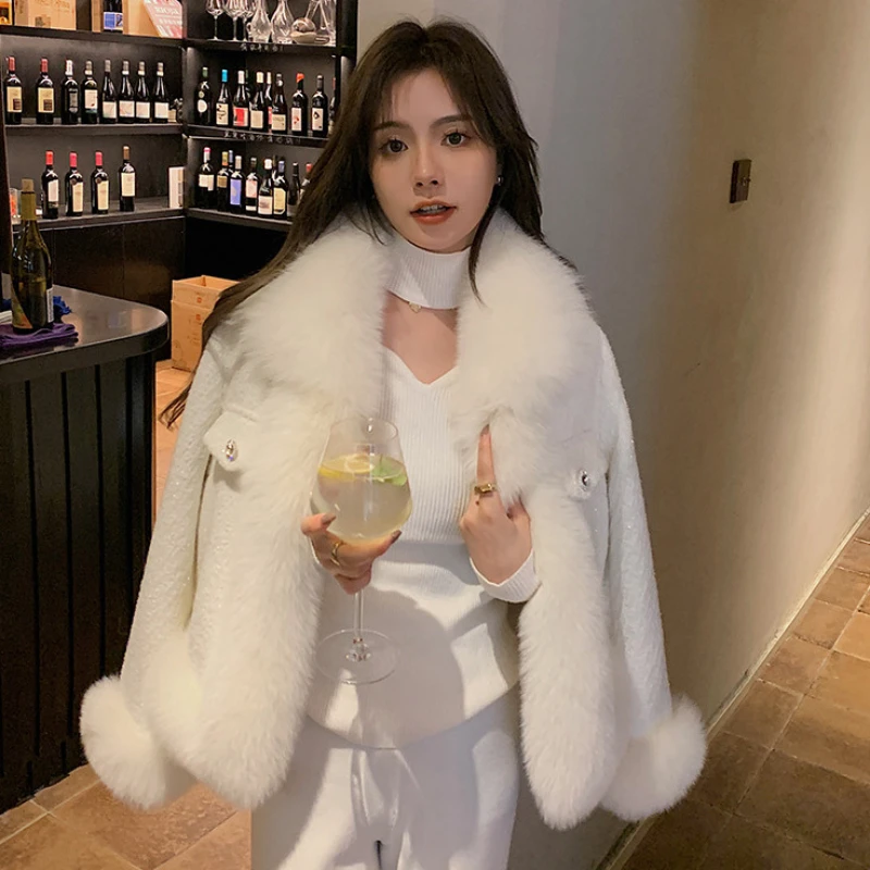 New Winter Woman Fashion Knitted Fox Fur Coat for Femlae Thick Warm Overcoats Hooded Outerwear Ladies G102