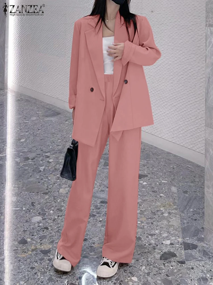 

ZANZEA Women Office Lady Blazer Suits 2025 Autumn Long Sleeve Jackets High Waist Long Pants Sets Korean Fashion 2 Pieces Sets