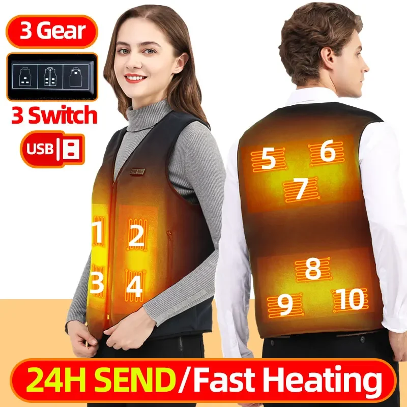 

Heated Vest USB Charging Electric Warming Jacket Smart Dual Control Thermal Waistcoat V Neck Outdoor Winter Warm Sleeveless Coat