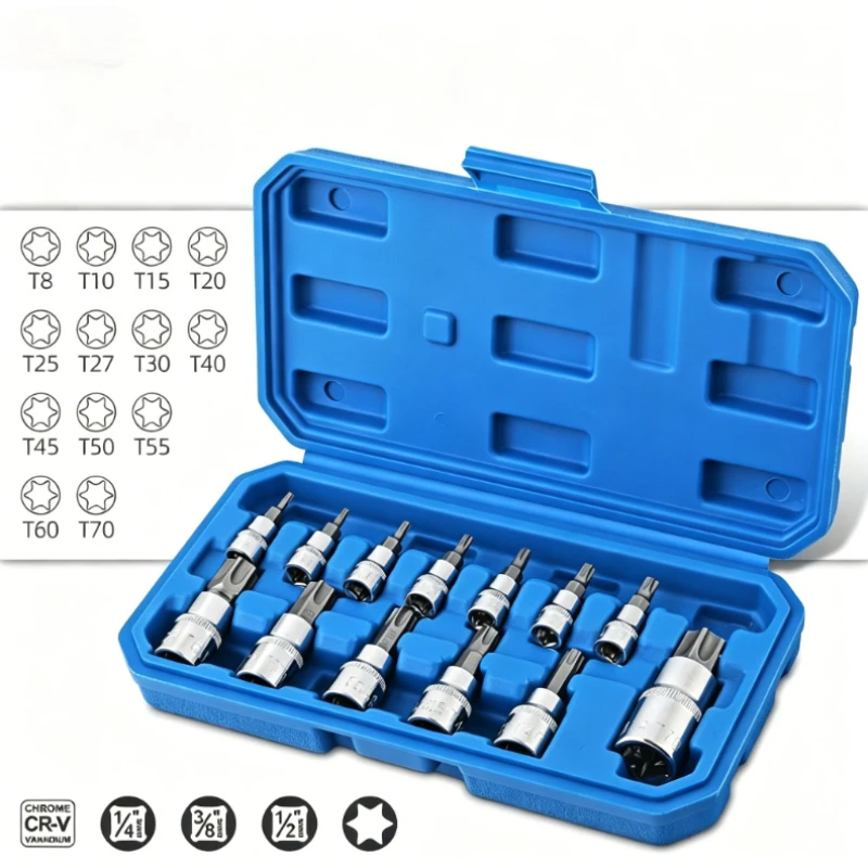 Jeu de 13 embouts Torx en forme d'étoile, embouts hexagonaux, en acier allié haute dureté, résistants à l'usure, kit d'outils de réparation portable pour l'entretien de voitures, vélos, machines et bricolage