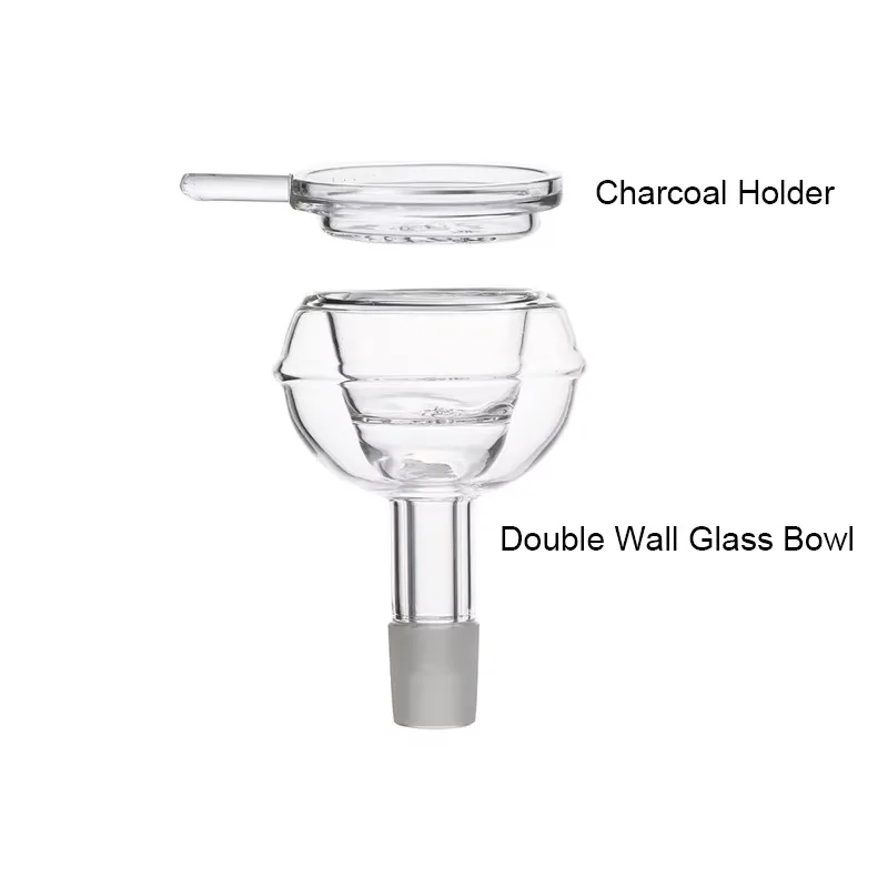 

Термостойкий стеклянный кальян с двойными стенками, головка чаши для табака с держателем для угля, размер соединения 24 мм для курения