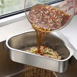 Kitchen Sink Drain Basket 304 Stainless Steel Perforation-free Triangle Storage Rack Wash Basin Leftovers Strainer