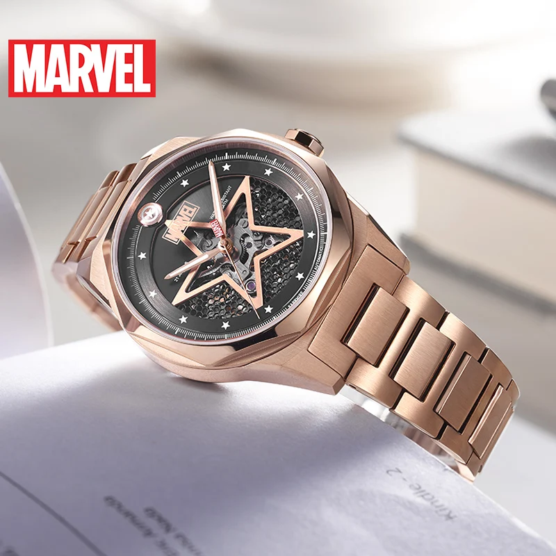 Marvel Voor Vrouwen Horloges Avengers Skelet Automatische Polshorloges Stalen Kast Saffier Kristal Mechanisch Meisje Dame Montre Femme