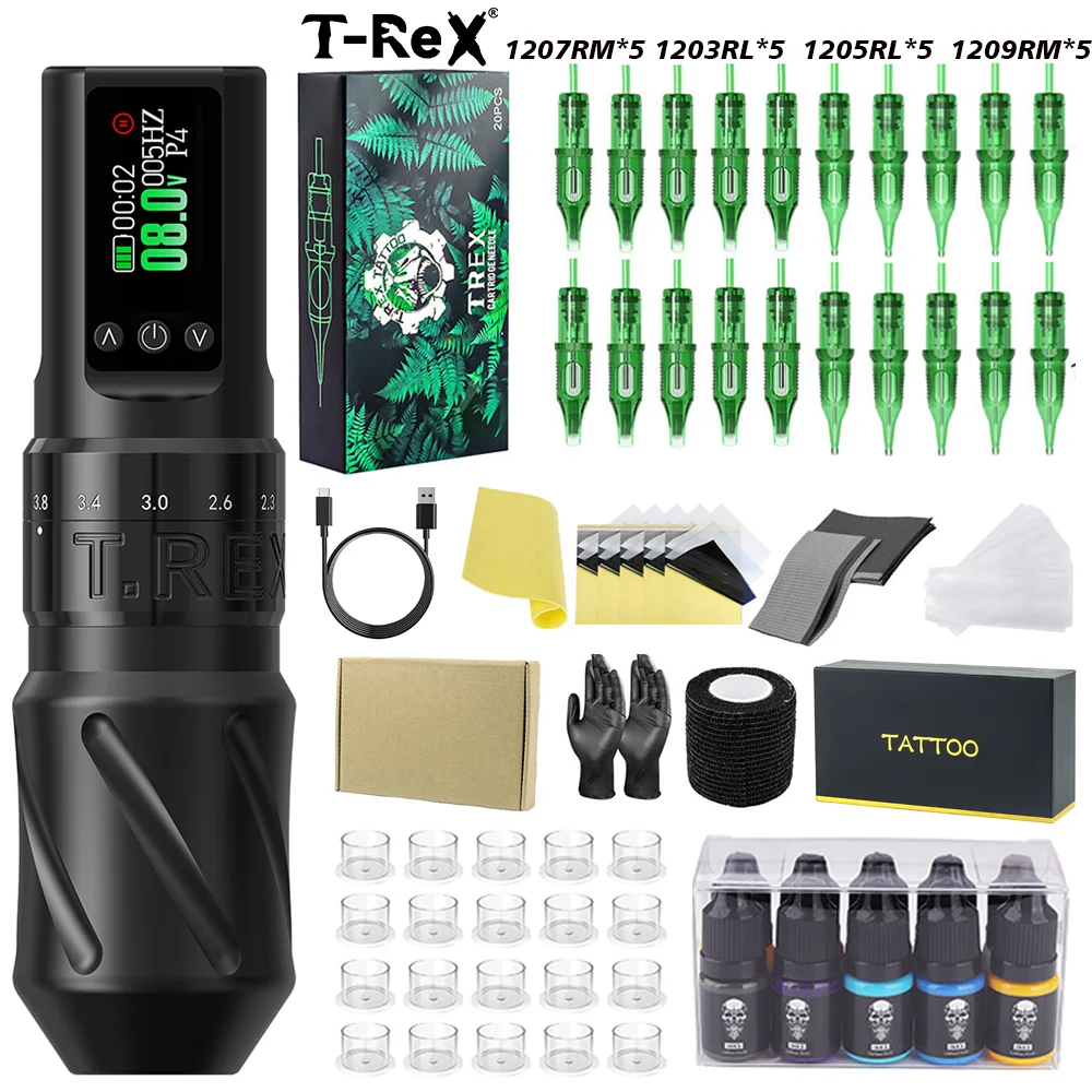 Tattoo Kit T-Rex  Adjustable Tattoo Pen Kit For Permanent Makeup Tattoo Machine Kit High Quality Wireless Tattoo Gun Kit