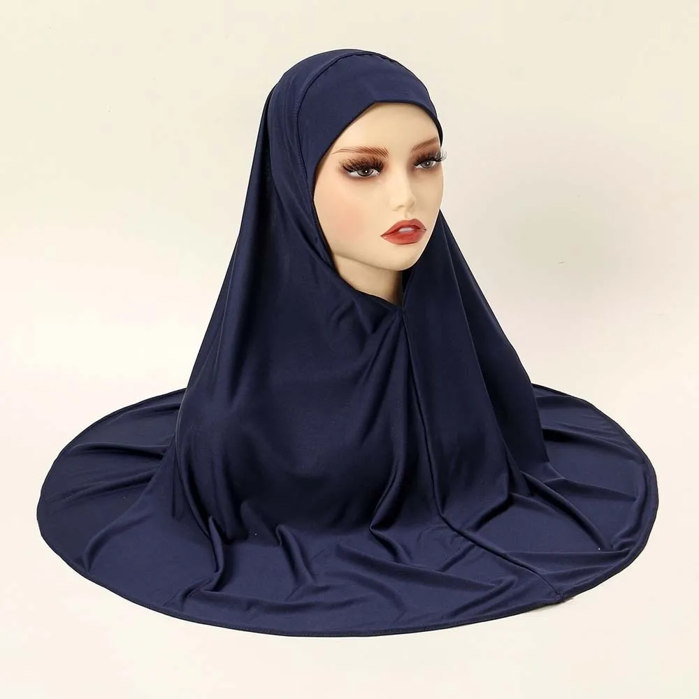 Breathable Jersey Solid Color Instant Hijab Full Coverage Four-Way Stretch Women Khimar Lightweight Feel Anti-Slip Design