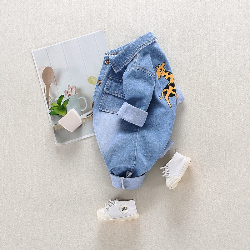 Baby clothes newborn jumpsuit denim romper spring and autumn boy girl romper baby fart romper romper cartoon giraffe romper