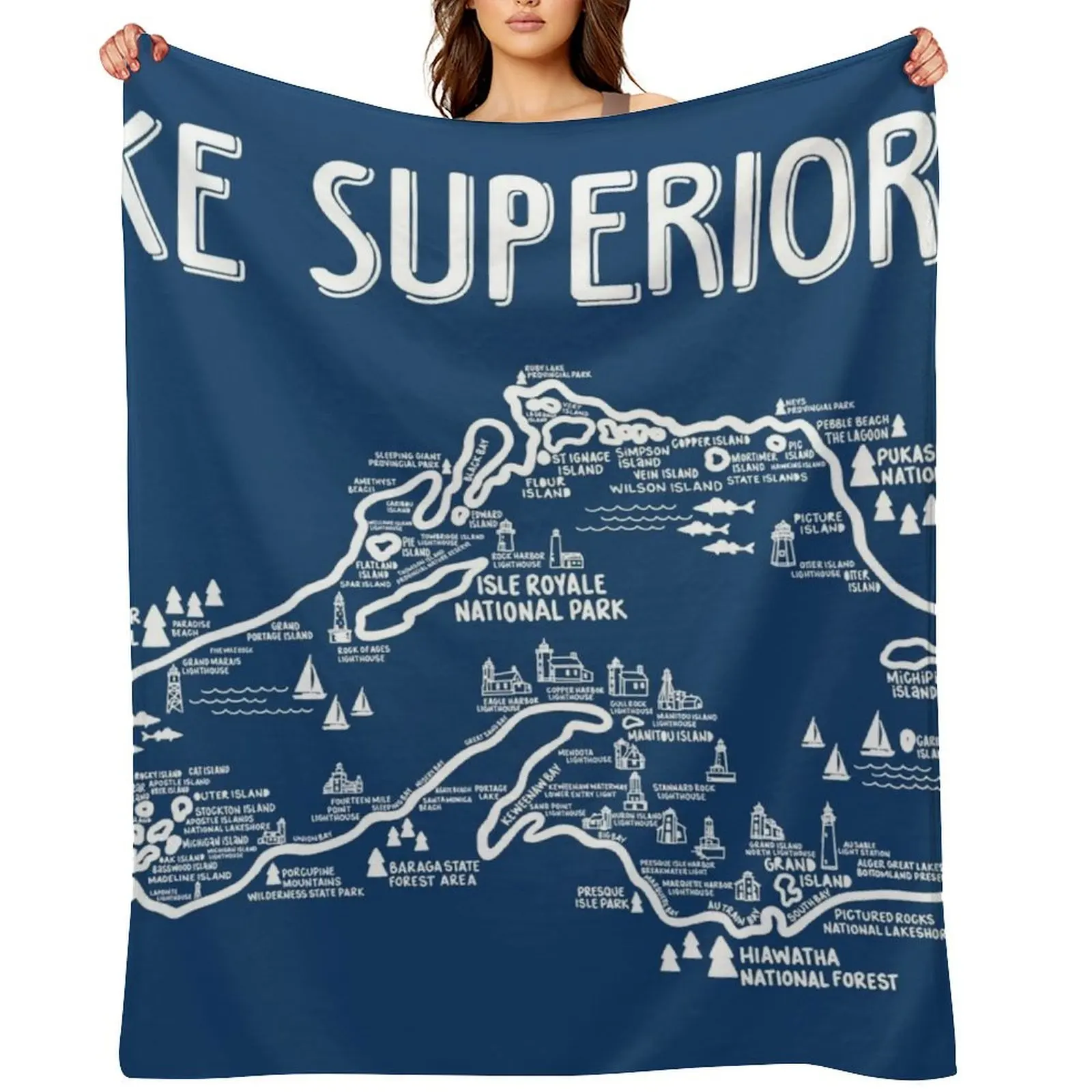 

Lake Superior Map Throw Blanket Furrys valentine gift ideas Sofas anime Blankets