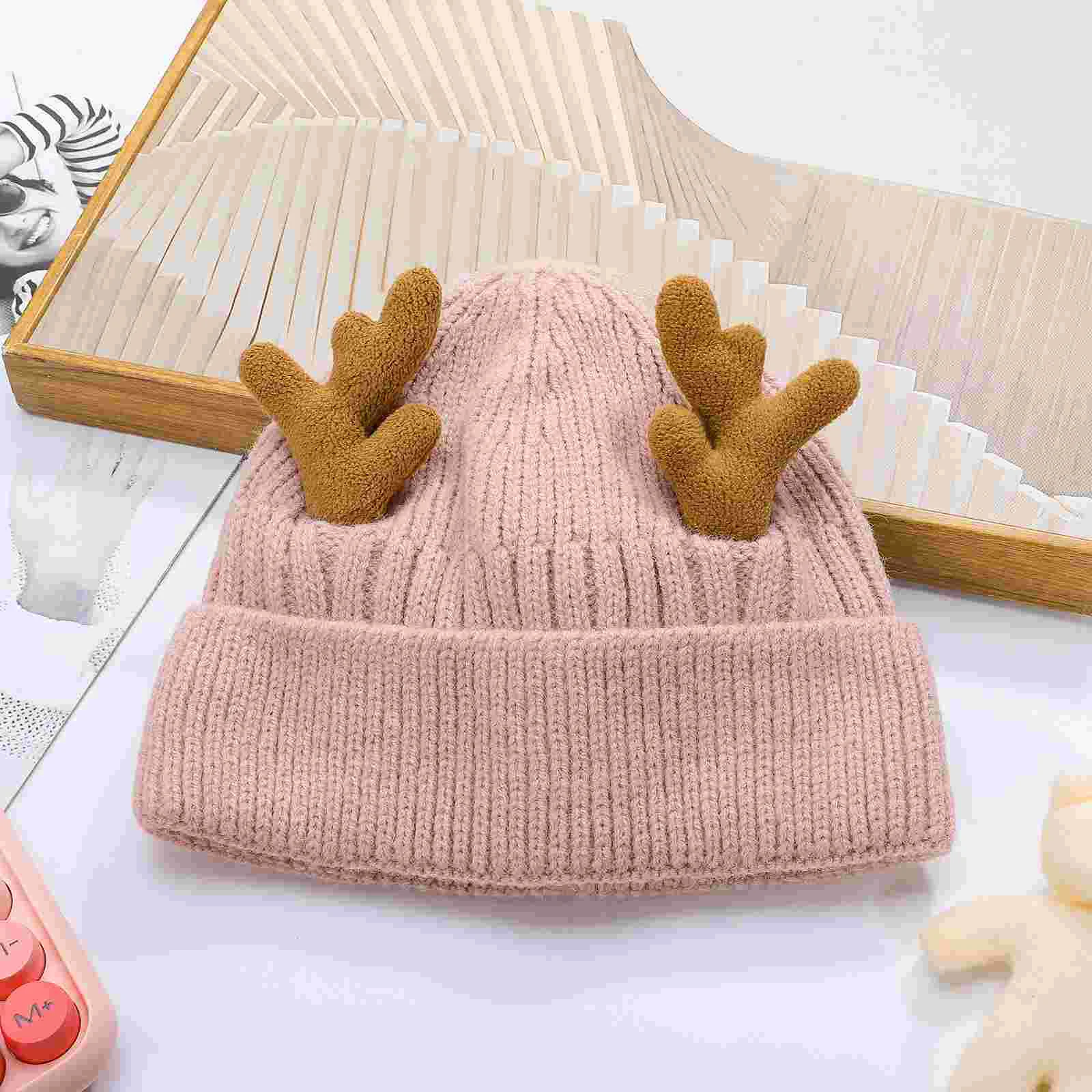 Antler Knit Beanie Hat Warm Embroidered Knitted Cap Woolen Hedging Christmas Fashion