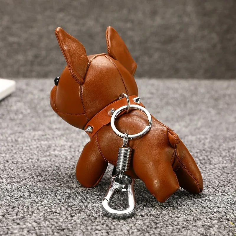 PU Leather Bulldog Keychain Cute Animal Dog Key Chain Charm Bag Car Key Ring  Pendant Accessories Trinkets Resin BullDogs