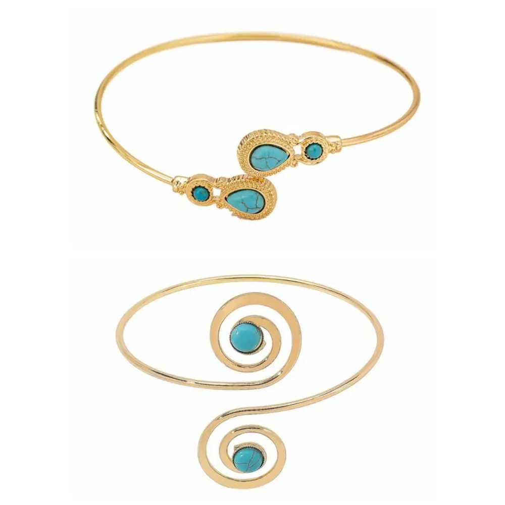 قابل للتعديل سبيكة الذراع الكفة الفيروز المعصم ملحق واسعة مفتوحة الذراع الكفة مبالغ فيها الذراع سلسلة البوهيمي سوار الفتيات #5