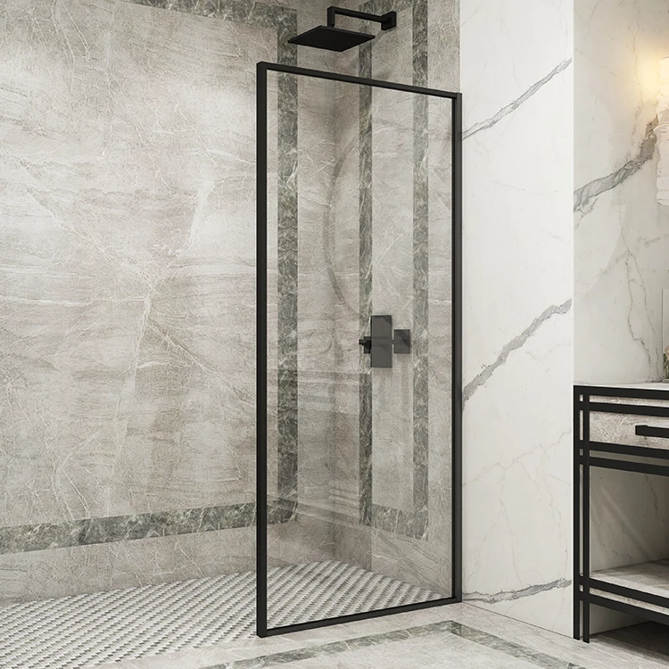 Hot sale simple style fixed shower glass panel tempered glass gold framed shower screen bathroom glass partition