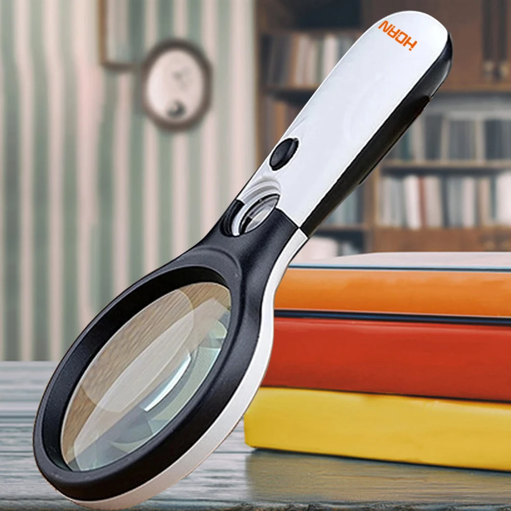 White Magnifying Glass Handheld 45X Magnifier With 3 LED Light For Reading Magnifying Glass Jewelry Loupe