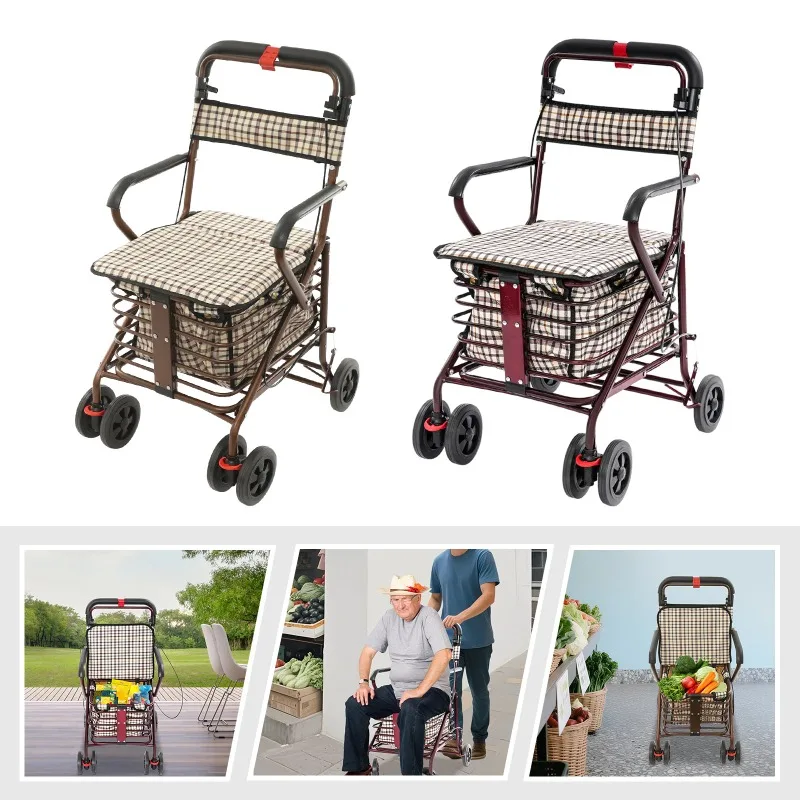

Foldable Rolling Walker with Seat for Seniors Walking Aids with Seat Storage Cart for Olders 150kg Load Capacity
