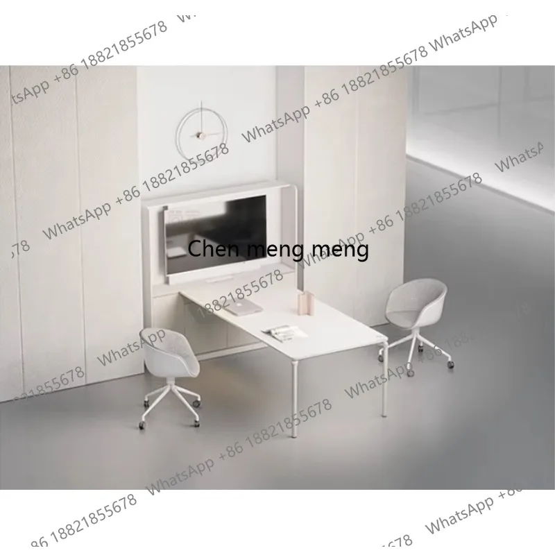

Multimedia conference table simple modern small white strip training meeting TV conference room table and chair combination