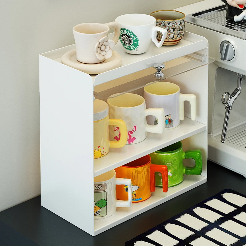 

Простая полка-органайзер для чашек, 3-уровневый держатель для хранения на столешнице, кремовый ветер, кухонная полка для специй, пылезащитный компактный шкаф для хранения