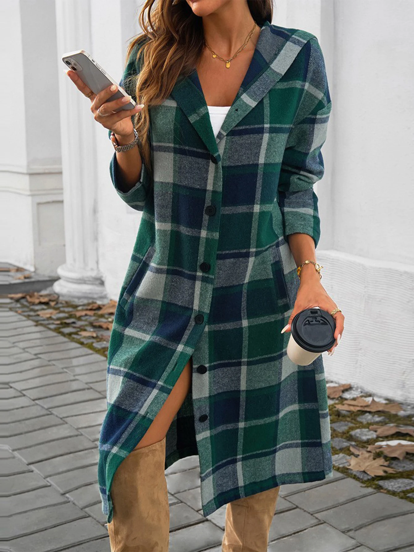 

Women's Coats Winter Fashion Comfortable Decent 2025 Plaid Lapel Long Sleeve Street Daily Coats