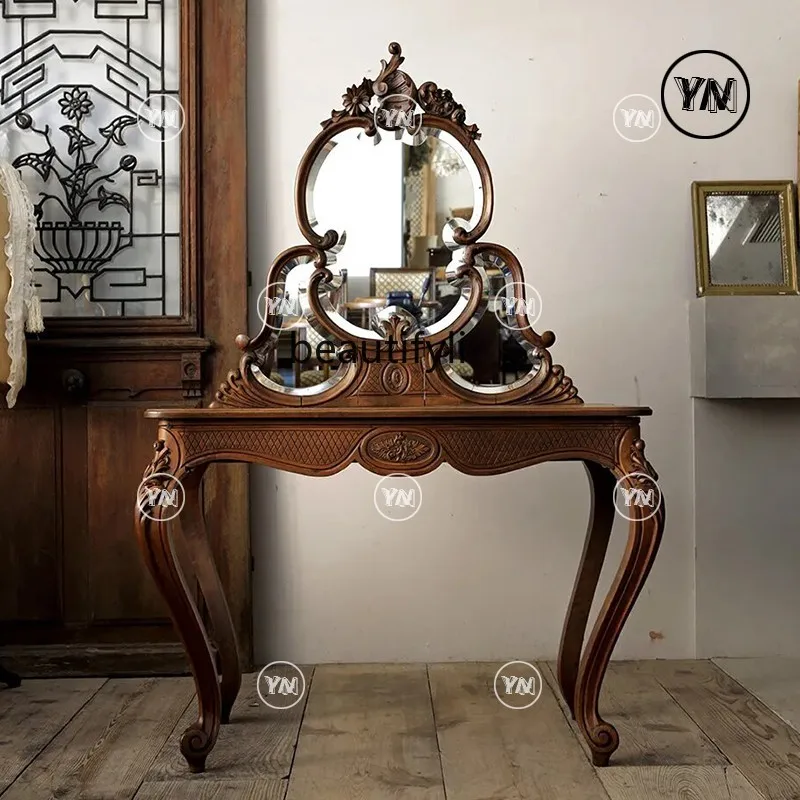 

Vintage Carved Makeup Table Mid-Century Style Dressing Table/French Solid Wood Makeup Table/Wabi-Sabi Style Dressing Table