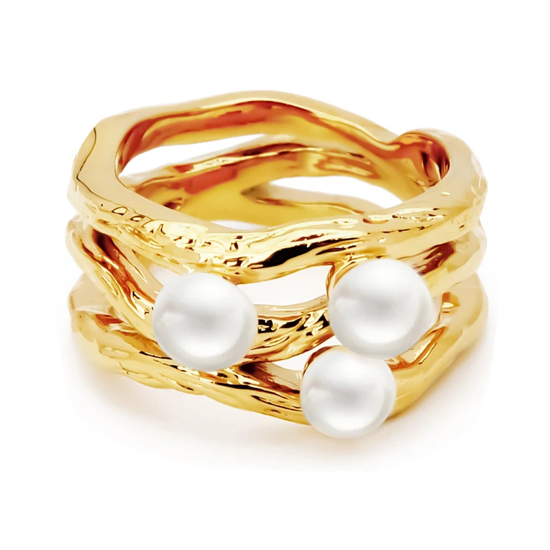VAROLE Natural Pearl Hollow Rings For Women Gold Color Fashion Jewelry Anillos