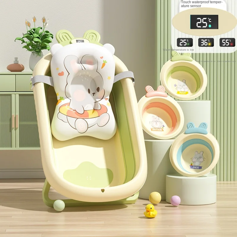 Children's Folding Basin Baby Bathtub Foldable Baby Bathtubs Sitting and Lying Household Large Cartoon Bathtub