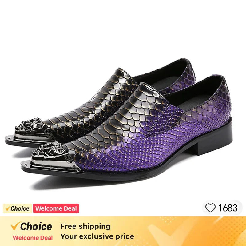 

Luxury brand men's leather shoes purple snake patterned dress shoes men's formal shoes wedding banquet party handmade shoes men