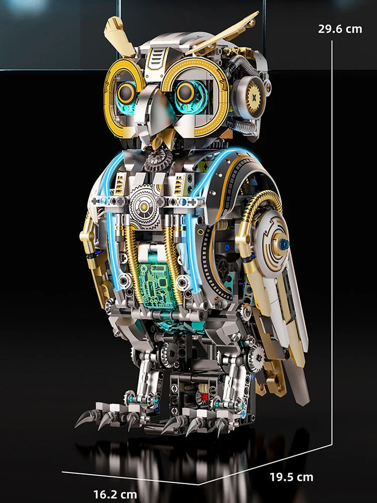Idea Machine Vogel-Baustein-Modellsets Cyber Mechanische Eule Konstruktions-Bausteine STEM-Lernspielzeug-Kollektion mit Licht – Detail 6