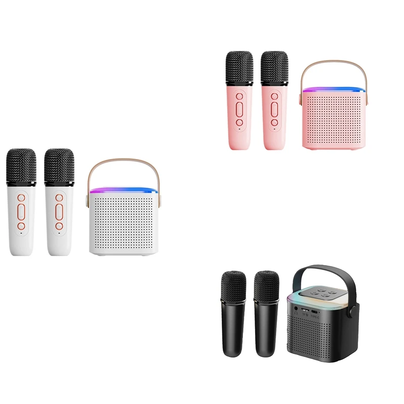 Portable Bluetooth 5.3 Speaker System With 2 Wireless Microphones Home Singing Speaker Durable Pink