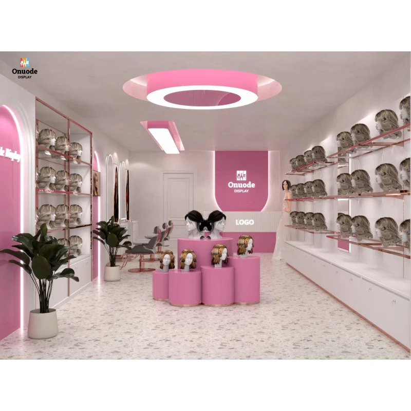 custom.Premium Quality Custom Wood Hair Wig Display Cabinets LED Light Shop Shelves Salon Furniture Showcase and Decor