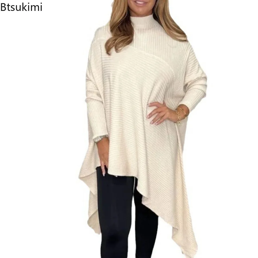 2024 Damen Roll kragen pullover unregelmäßige Schrauben gewinde Saum Pullover Herbst Winter Langarm einfarbig Pullover Tops weibliche Pullover