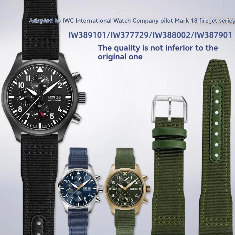 

High quality blue-green bracelet, for IWC nylon genuine leather watch strap, pilot's little prince Mark 18 watch strap 20 21mm