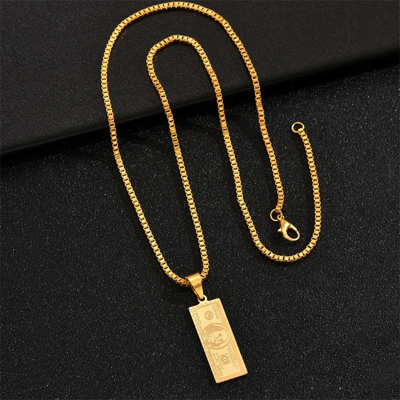 1PCS New European and American Hip Hop Jewelry Personality Sudden Wealth Small Banknote Pendant Men's Necklace jewelry wholesale