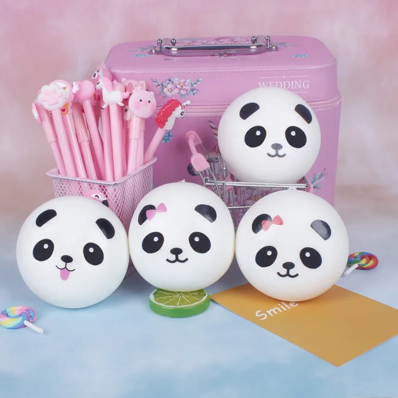 4cm/7cm/10cm Squishy Chinese Panda Bun Stress Reliever Ball Slow Rising Decompression Toys PU Key Chains Keychain Kids Gift