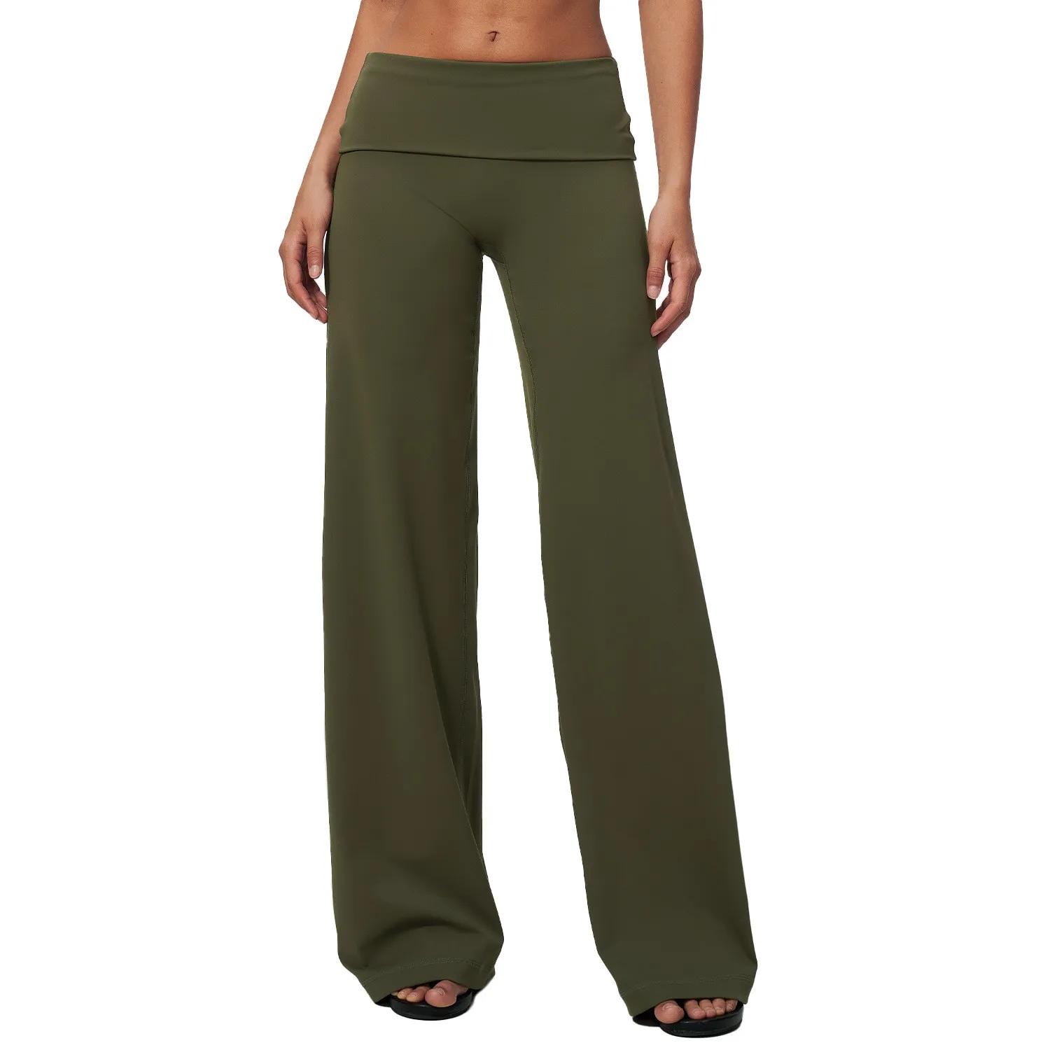 Fold over Waistband Wide Leg Pants Low Rise Sporty Casual with Full Length Women Pants for Spring Summer Autumn Winter