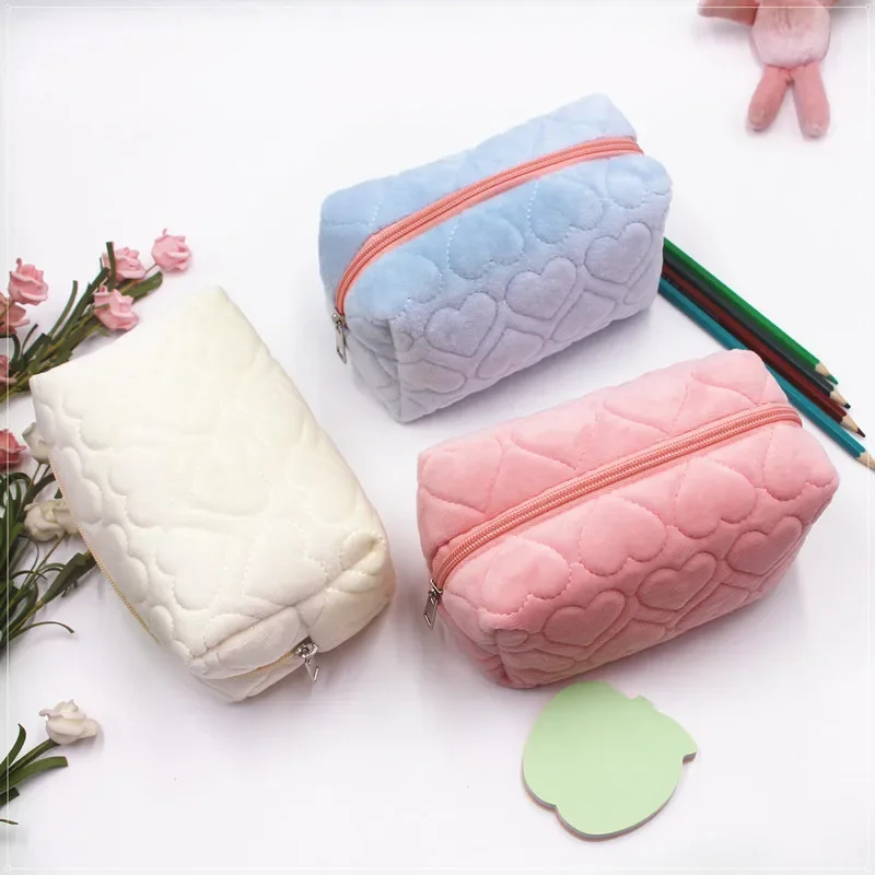 Plush Heart Cute Women Makeup Kits Organizer Handbag Travel Cosmetic Storage Bag Wallet Phone Pencil Case Box Pouch Bags