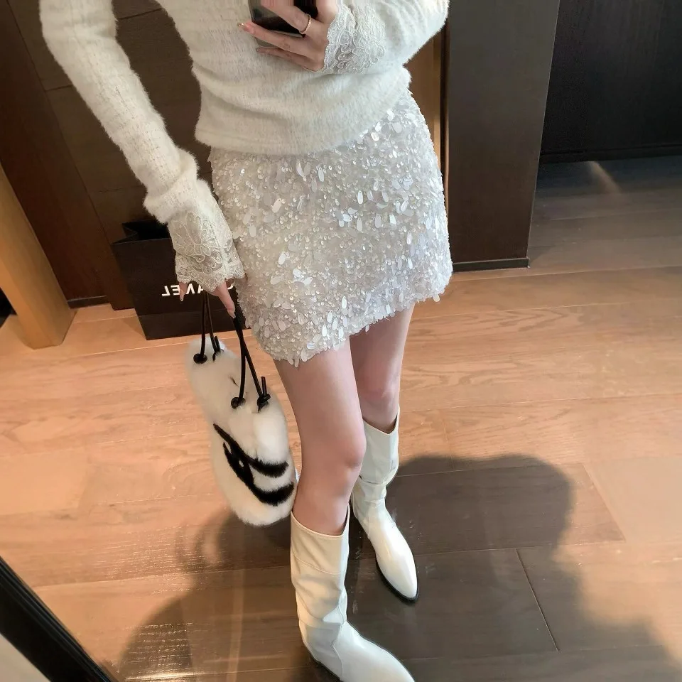 Heavy Industry Sequined Skirt Women's New High Waist Hip Skirt A Word Short Skirt