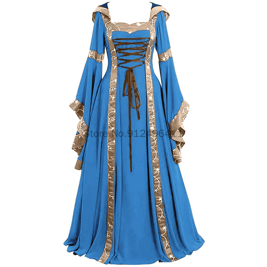 Halloween 5XL Women New Medieval Dress Costume Renaissance Gothic Cosplay Hooded Long Dress Women Retro Steampunk Fancy Clothes