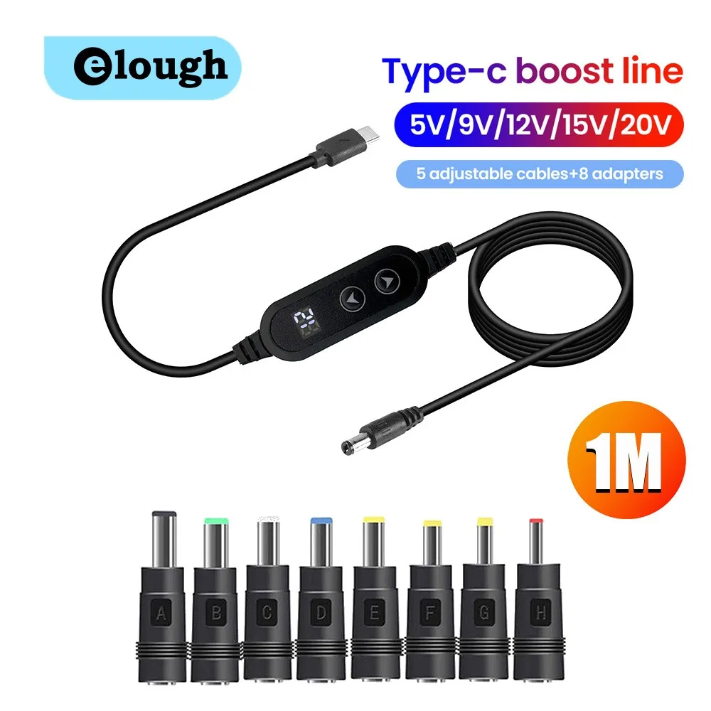 Type C Power Boost Cable DC 5V/9V/12V/15V/20V Boost Line 8 Adapters USB C To DC Jack Connector Fast Charging For Wifi Router