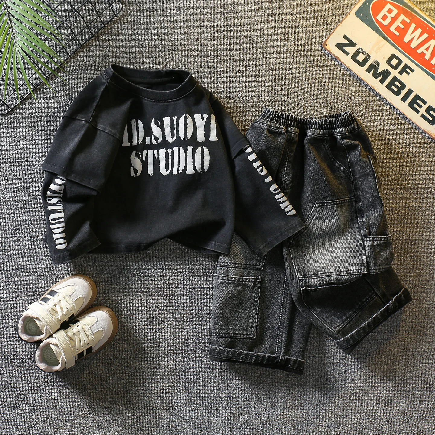Children's Clothing Sets Casual 2PCS Kids Sets Boys fake two piece Sweatshirt+Jeans Outfit cool 2-10Years