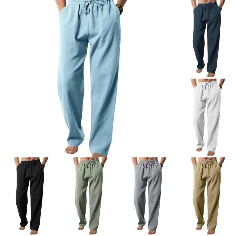 

Autumn/Spring European and American Men's Casual Breathable Cotton Linen Loose Casual Pants Outdoor Beach Hiking Sports Pants