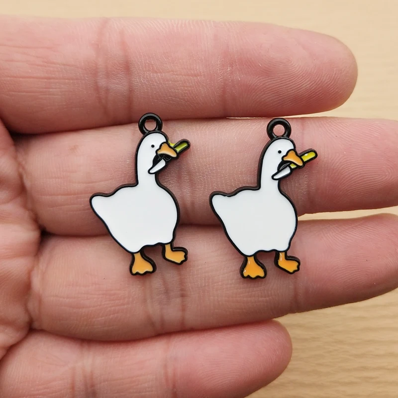 10pcs Cartoon Duck Charm Jewelry Accessories Diy Making Necklace Earring Keychain Phone Pendant Alloy Metal Black Plated