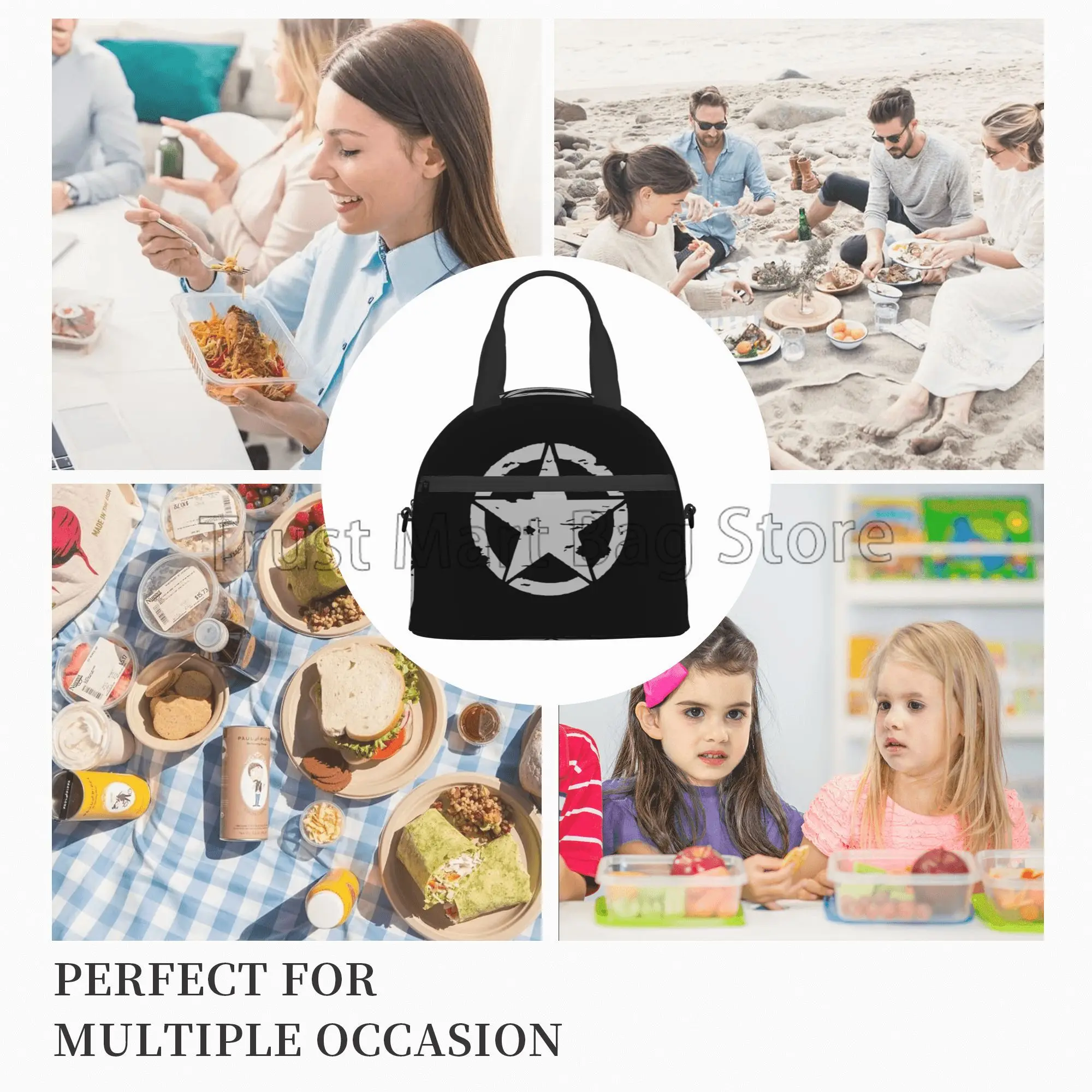 Military Tactical Star Insulated Lunch Bag Reusable Lunch Box with Shoulder Strap Thermal Cooler Tote for School Work Picnic