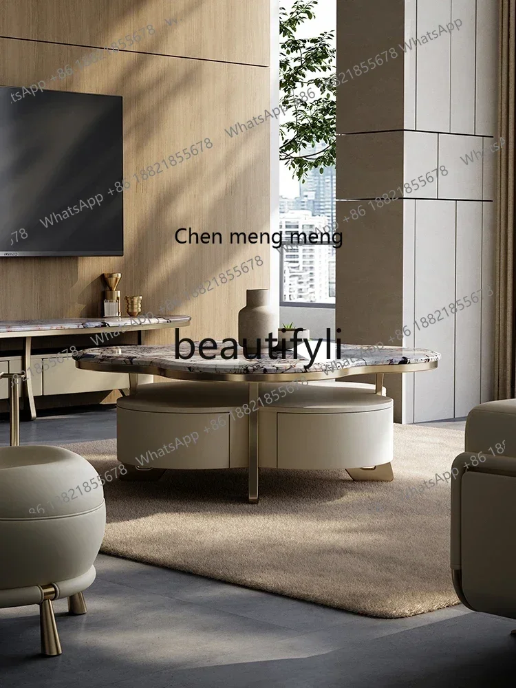 D5556 Light luxury natural marble cloud small coffee table modern home high-end marble coffee table