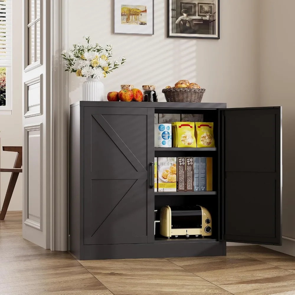 Black Storage Cabinet with Doors and Adjustable Shelves,36